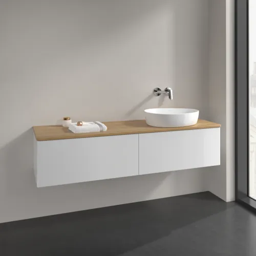 Bild von VILLEROY BOCH Antao Waschbeckenunterschrank, 2 Auszüge, 1600 x 360 x 500 mm, Front ohne Struktur, Glossy White Lacquer / Honey Oak #K38011GF