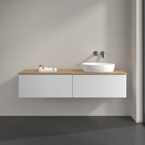 Bild von VILLEROY BOCH Antao Waschbeckenunterschrank, 2 Auszüge, 1600 x 360 x 500 mm, Front ohne Struktur, Glossy White Lacquer / Honey Oak #K38011GF
