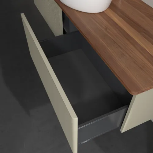 Bild von VILLEROY BOCH Antao Waschbeckenunterschrank, 2 Auszüge, 1600 x 360 x 500 mm, Front mit Struktur, Stone Grey Matt Lacquer / Warm Walnut #K36152HK