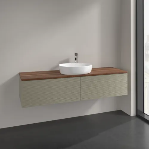 Bild von VILLEROY BOCH Antao Waschbeckenunterschrank, 2 Auszüge, 1600 x 360 x 500 mm, Front mit Struktur, Stone Grey Matt Lacquer / Warm Walnut #K36152HK