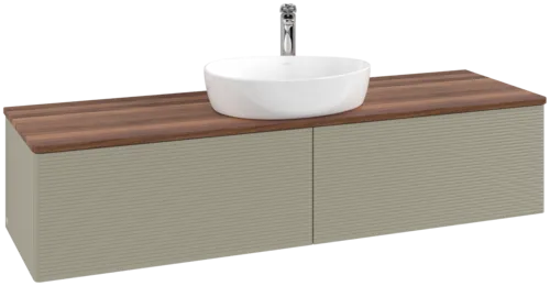 Зображення з  VILLEROY BOCH Antao Vanity unit, 2 pull-out compartments, 1600 x 360 x 500 mm, Front with grain texture, Stone Grey Matt Lacquer / Warm Walnut #K36152HK
