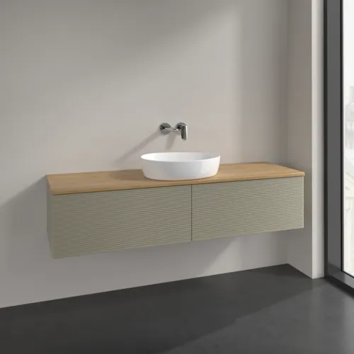 Obrázek VILLEROY BOCH Antao Vanity unit, 2 pull-out compartments, 1600 x 360 x 500 mm, Front with grain texture, Stone Grey Matt Lacquer / Honey Oak #K36111HK