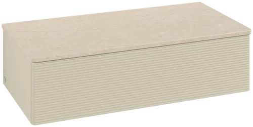 εικόνα του VILLEROY BOCH Antao Sideboard, 1 pull-out compartment, 1000 x 268 x 500 mm, Front with grain texture, Silk Grey Matt Lacquer / Botticino #K40103HJ