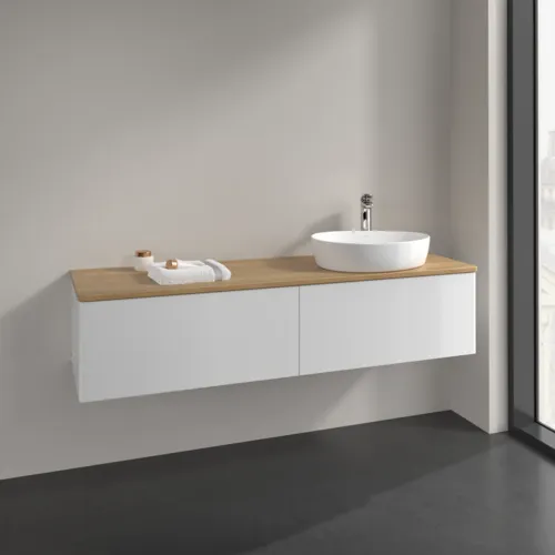 Bild von VILLEROY BOCH Antao Waschbeckenunterschrank, 2 Auszüge, 1600 x 360 x 500 mm, Front ohne Struktur, Glossy White Lacquer / Honey Oak #K38051GF