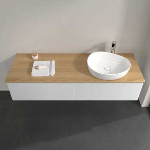 Bild von VILLEROY BOCH Antao Waschbeckenunterschrank, 2 Auszüge, 1600 x 360 x 500 mm, Front ohne Struktur, Glossy White Lacquer / Honey Oak #K38051GF