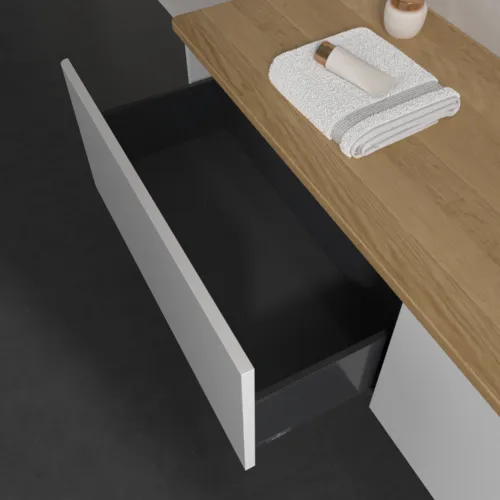 Bild von VILLEROY BOCH Antao Waschbeckenunterschrank, 2 Auszüge, 1600 x 360 x 500 mm, Front ohne Struktur, Glossy White Lacquer / Honey Oak #K38051GF