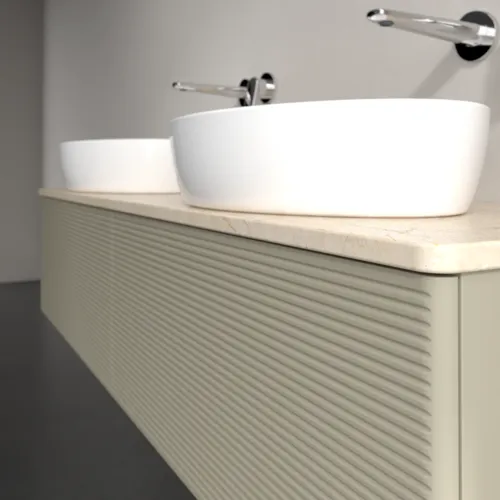 Bild von VILLEROY BOCH Antao Waschbeckenunterschrank, 2 Auszüge, 1600 x 360 x 500 mm, Front mit Struktur, Stone Grey Matt Lacquer / Botticino #K39113HK