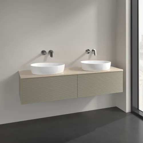 Bild von VILLEROY BOCH Antao Waschbeckenunterschrank, 2 Auszüge, 1600 x 360 x 500 mm, Front mit Struktur, Stone Grey Matt Lacquer / Botticino #K39113HK