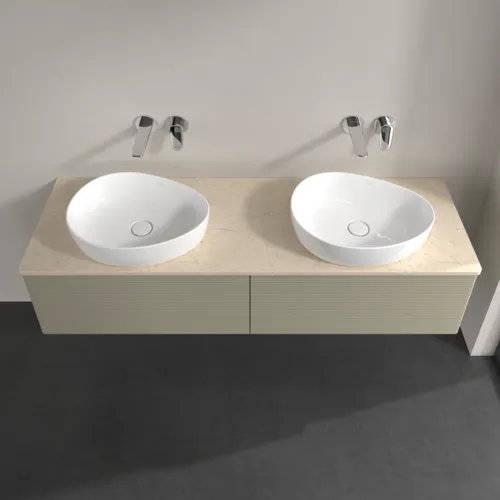 Bild von VILLEROY BOCH Antao Waschbeckenunterschrank, 2 Auszüge, 1600 x 360 x 500 mm, Front mit Struktur, Stone Grey Matt Lacquer / Botticino #K39113HK