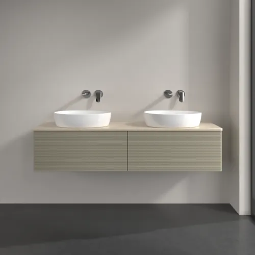 Bild von VILLEROY BOCH Antao Waschbeckenunterschrank, 2 Auszüge, 1600 x 360 x 500 mm, Front mit Struktur, Stone Grey Matt Lacquer / Botticino #K39113HK