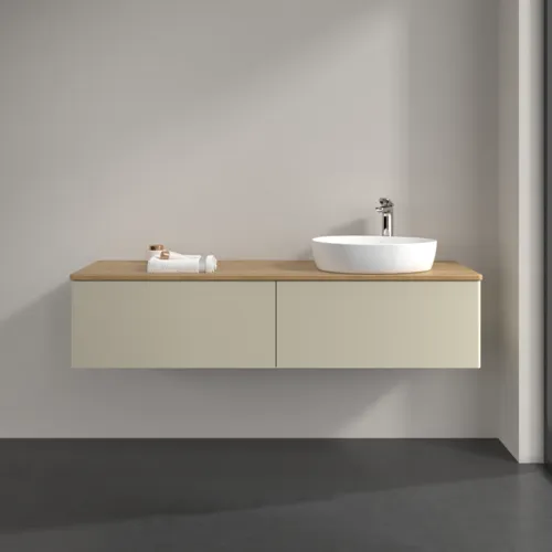 Bild von VILLEROY BOCH Antao Waschbeckenunterschrank, 2 Auszüge, 1600 x 360 x 500 mm, Front ohne Struktur, Silk Grey Matt Lacquer / Honey Oak #K38051HJ