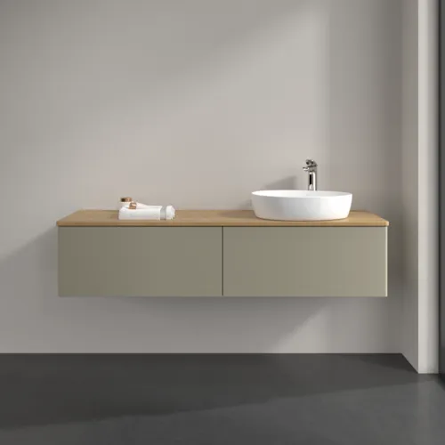 Bild von VILLEROY BOCH Antao Waschbeckenunterschrank, 2 Auszüge, 1600 x 360 x 500 mm, Front ohne Struktur, Stone Grey Matt Lacquer / Honey Oak #K38051HK
