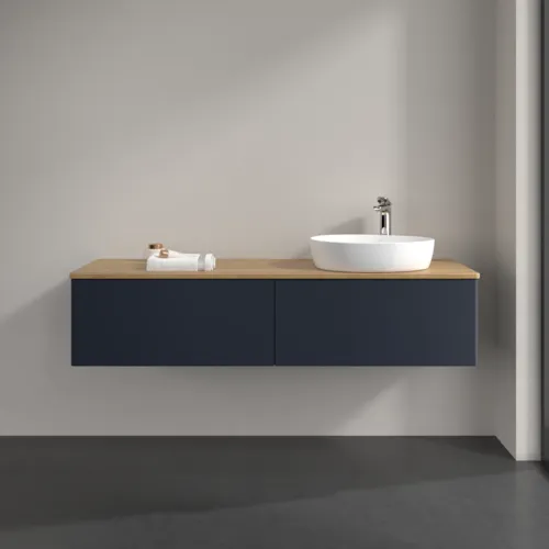 Bild von VILLEROY BOCH Antao Waschbeckenunterschrank, 2 Auszüge, 1600 x 360 x 500 mm, Front ohne Struktur, Midnight Blue Matt Lacquer / Honey Oak #K38051HG