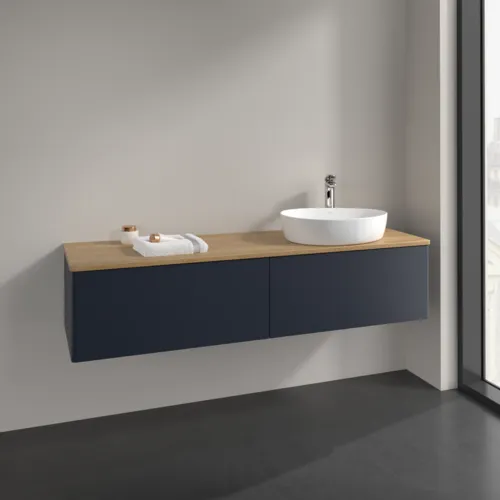 Bild von VILLEROY BOCH Antao Waschbeckenunterschrank, 2 Auszüge, 1600 x 360 x 500 mm, Front ohne Struktur, Midnight Blue Matt Lacquer / Honey Oak #K38051HG