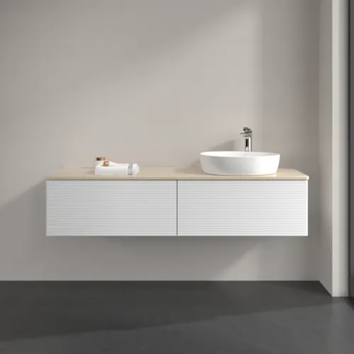 Bild von VILLEROY BOCH Antao Waschbeckenunterschrank, 2 Auszüge, 1600 x 360 x 500 mm, Front mit Struktur, White Matt Lacquer / Botticino #K38153MT