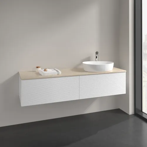 Bild von VILLEROY BOCH Antao Waschbeckenunterschrank, 2 Auszüge, 1600 x 360 x 500 mm, Front mit Struktur, White Matt Lacquer / Botticino #K38153MT