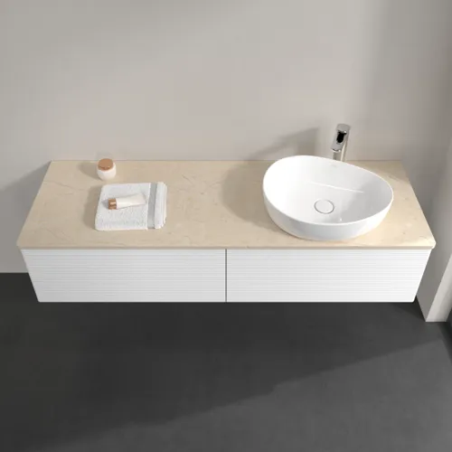 Bild von VILLEROY BOCH Antao Waschbeckenunterschrank, 2 Auszüge, 1600 x 360 x 500 mm, Front mit Struktur, White Matt Lacquer / Botticino #K38153MT
