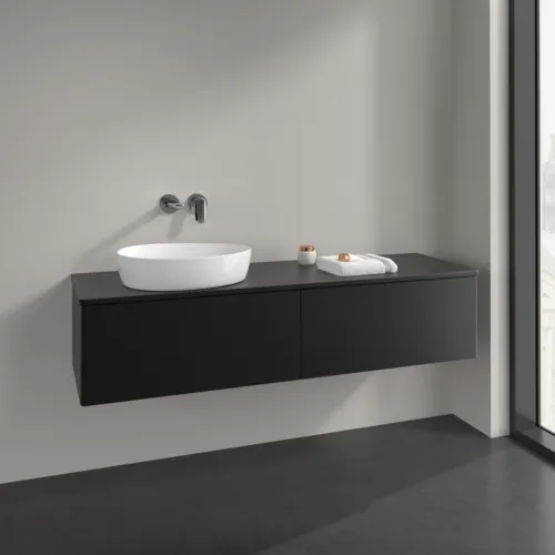 VILLEROY BOCH Antao Waschbeckenunterschrank, 2 Auszüge, 1600 x 360 x 500 mm, Front ohne Struktur, Black Matt Lacquer / Black Matt Lacquer #K37010PD, Bild 2
