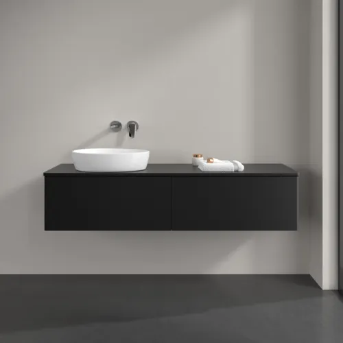VILLEROY BOCH Antao Waschbeckenunterschrank, 2 Auszüge, 1600 x 360 x 500 mm, Front ohne Struktur, Black Matt Lacquer / Black Matt Lacquer #K37010PD, Bild 3