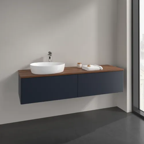 VILLEROY BOCH Antao Waschbeckenunterschrank, 2 Auszüge, 1600 x 360 x 500 mm, Front ohne Struktur, Midnight Blue Matt Lacquer / Warm Walnut #K37052HG, Bild 2