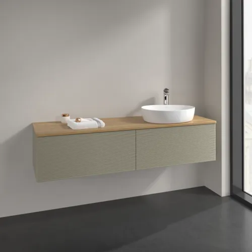 VILLEROY BOCH Antao Waschbeckenunterschrank, 2 Auszüge, 1600 x 360 x 500 mm, Front mit Struktur, Stone Grey Matt Lacquer / Honey Oak #K38151HK, Bild 2
