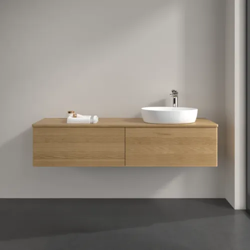 Bild von VILLEROY BOCH Antao Waschbeckenunterschrank, 2 Auszüge, 1600 x 360 x 500 mm, Front mit Struktur, Honey Oak / Honey Oak #K38151HN
