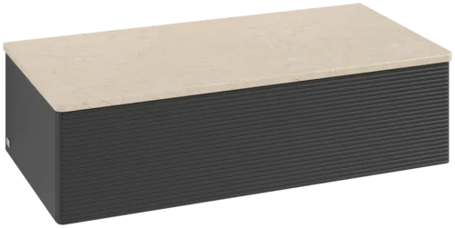εικόνα του VILLEROY BOCH Antao Sideboard, 1 pull-out compartment, 1000 x 268 x 500 mm, Front with grain texture, Black Matt Lacquer / Botticino #K40103PD