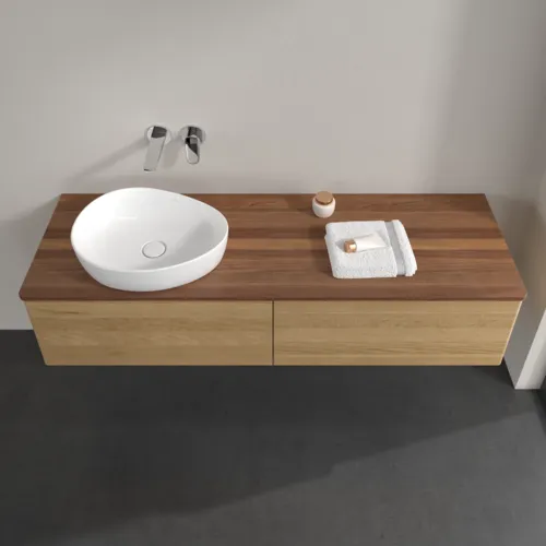 Bild von VILLEROY BOCH Antao Waschbeckenunterschrank, 2 Auszüge, 1600 x 360 x 500 mm, Front ohne Struktur, Honey Oak / Warm Walnut #K37012HN