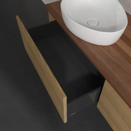 Bild von VILLEROY BOCH Antao Waschbeckenunterschrank, 2 Auszüge, 1600 x 360 x 500 mm, Front ohne Struktur, Honey Oak / Warm Walnut #K37012HN