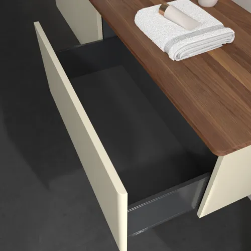 Bild von VILLEROY BOCH Antao Waschbeckenunterschrank, 2 Auszüge, 1600 x 360 x 500 mm, Front ohne Struktur, Silk Grey Matt Lacquer / Warm Walnut #K37012HJ