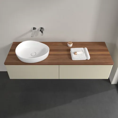 Bild von VILLEROY BOCH Antao Waschbeckenunterschrank, 2 Auszüge, 1600 x 360 x 500 mm, Front ohne Struktur, Silk Grey Matt Lacquer / Warm Walnut #K37012HJ