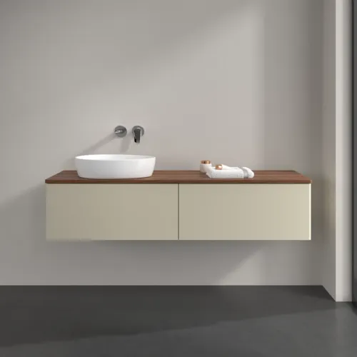 Bild von VILLEROY BOCH Antao Waschbeckenunterschrank, 2 Auszüge, 1600 x 360 x 500 mm, Front ohne Struktur, Silk Grey Matt Lacquer / Warm Walnut #K37012HJ