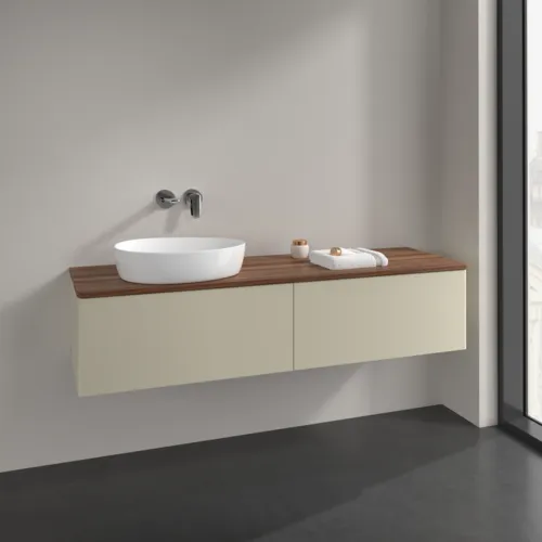 Bild von VILLEROY BOCH Antao Waschbeckenunterschrank, 2 Auszüge, 1600 x 360 x 500 mm, Front ohne Struktur, Silk Grey Matt Lacquer / Warm Walnut #K37012HJ