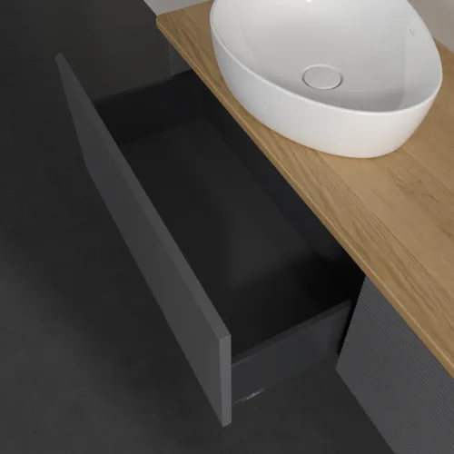 Bild von VILLEROY BOCH Antao Waschbeckenunterschrank, 2 Auszüge, 1600 x 360 x 500 mm, Front mit Struktur, Anthracite Matt Lacquer / Honey Oak #K39111GK