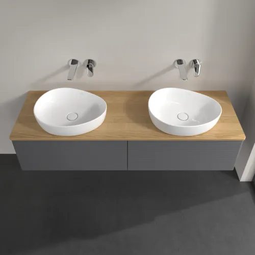Bild von VILLEROY BOCH Antao Waschbeckenunterschrank, 2 Auszüge, 1600 x 360 x 500 mm, Front mit Struktur, Anthracite Matt Lacquer / Honey Oak #K39111GK