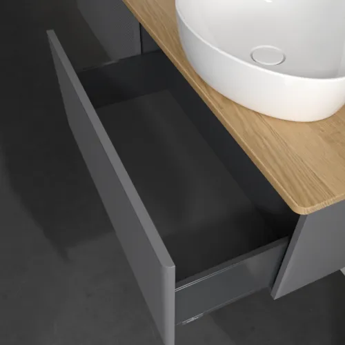 Bild von VILLEROY BOCH Antao Waschbeckenunterschrank, 2 Auszüge, 1600 x 360 x 500 mm, Front mit Struktur, Anthracite Matt Lacquer / Honey Oak #K39111GK