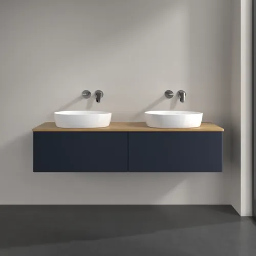 Bild von VILLEROY BOCH Antao Waschbeckenunterschrank, 2 Auszüge, 1600 x 360 x 500 mm, Front ohne Struktur, Midnight Blue Matt Lacquer / Honey Oak #K39011HG