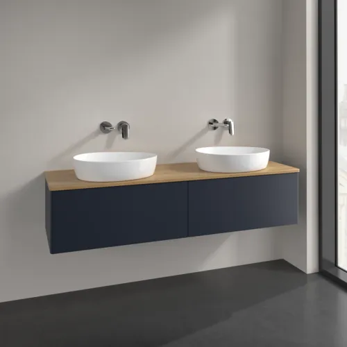 Bild von VILLEROY BOCH Antao Waschbeckenunterschrank, 2 Auszüge, 1600 x 360 x 500 mm, Front ohne Struktur, Midnight Blue Matt Lacquer / Honey Oak #K39011HG