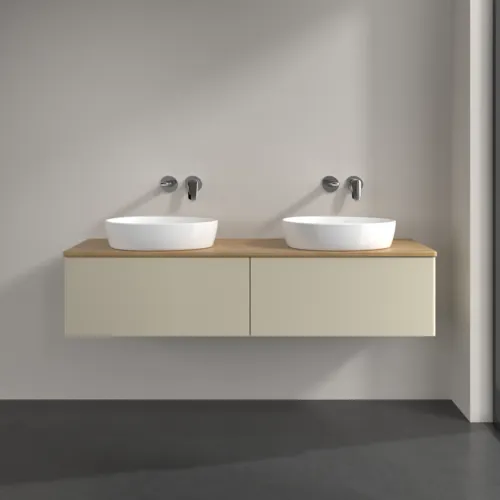 Bild von VILLEROY BOCH Antao Waschbeckenunterschrank, 2 Auszüge, 1600 x 360 x 500 mm, Front ohne Struktur, Silk Grey Matt Lacquer / Honey Oak #K39011HJ