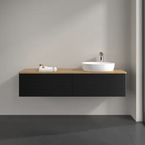 Obrázek VILLEROY BOCH Antao Vanity unit, 2 pull-out compartments, 1600 x 360 x 500 mm, Front with grain texture, Black Matt Lacquer / Honey Oak #K38151PD