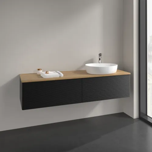 Obrázek VILLEROY BOCH Antao Vanity unit, 2 pull-out compartments, 1600 x 360 x 500 mm, Front with grain texture, Black Matt Lacquer / Honey Oak #K38151PD