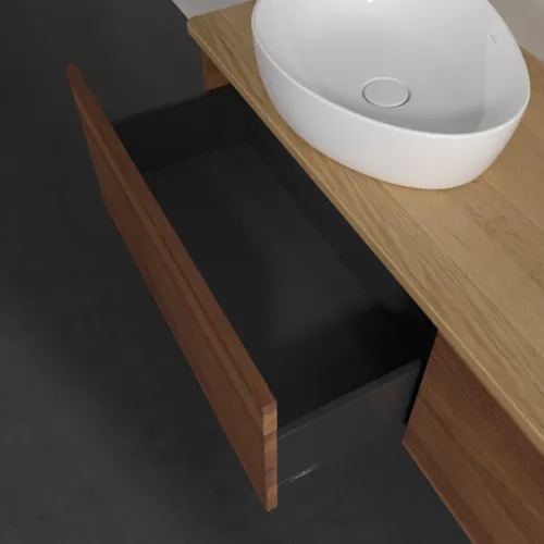 Picture of VILLEROY BOCH Antao Vanity unit, 2 pull-out compartments, 1600 x 360 x 500 mm, Front with grain texture, Warm Walnut / Honey Oak #K39111HM