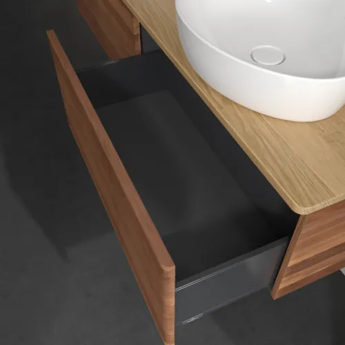 Picture of VILLEROY BOCH Antao Vanity unit, 2 pull-out compartments, 1600 x 360 x 500 mm, Front with grain texture, Warm Walnut / Honey Oak #K39111HM