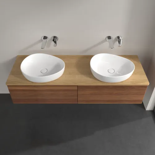 Picture of VILLEROY BOCH Antao Vanity unit, 2 pull-out compartments, 1600 x 360 x 500 mm, Front with grain texture, Warm Walnut / Honey Oak #K39111HM