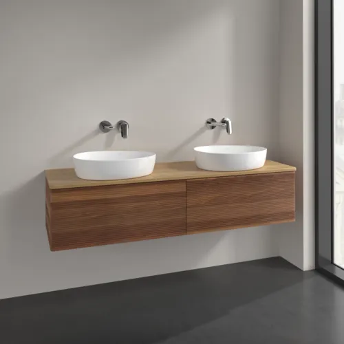 Picture of VILLEROY BOCH Antao Vanity unit, 2 pull-out compartments, 1600 x 360 x 500 mm, Front with grain texture, Warm Walnut / Honey Oak #K39111HM