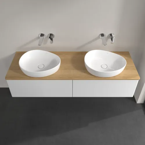 VILLEROY BOCH Antao Waschbeckenunterschrank, 2 Auszüge, 1600 x 360 x 500 mm, Front ohne Struktur, Glossy White Lacquer / Honey Oak #K39011GF, Bild 4
