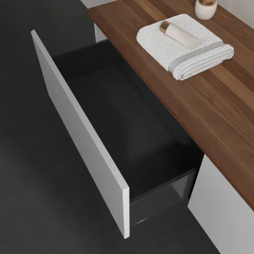 VILLEROY BOCH Antao Waschbeckenunterschrank, 2 Auszüge, 1600 x 360 x 500 mm, Front ohne Struktur, Glossy White Lacquer / Warm Walnut #K38012GF, Bild 5