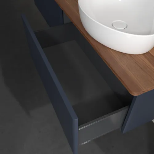 Bild von VILLEROY BOCH Antao Waschbeckenunterschrank, 2 Auszüge, 1600 x 360 x 500 mm, Front ohne Struktur, Midnight Blue Matt Lacquer / Warm Walnut #K38012HG