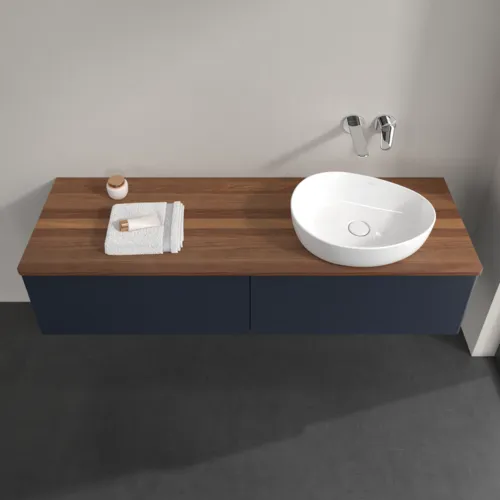 Bild von VILLEROY BOCH Antao Waschbeckenunterschrank, 2 Auszüge, 1600 x 360 x 500 mm, Front ohne Struktur, Midnight Blue Matt Lacquer / Warm Walnut #K38012HG