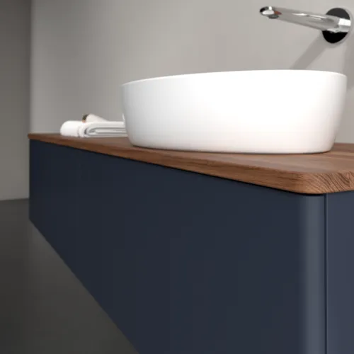 Bild von VILLEROY BOCH Antao Waschbeckenunterschrank, 2 Auszüge, 1600 x 360 x 500 mm, Front ohne Struktur, Midnight Blue Matt Lacquer / Warm Walnut #K38012HG